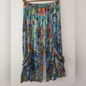 Shana Multicolor Abstract Wide Leg Large Pockets Pull On Pants XL (Box24)